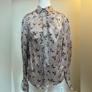 Hugo Boss Luxe Blouse Soft Violet Print Scalloped Collar Elegant Top